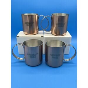 Set 4 Absolut Mule Vodka Copper Metal Cups Mugs 12 Oz Bar Drink